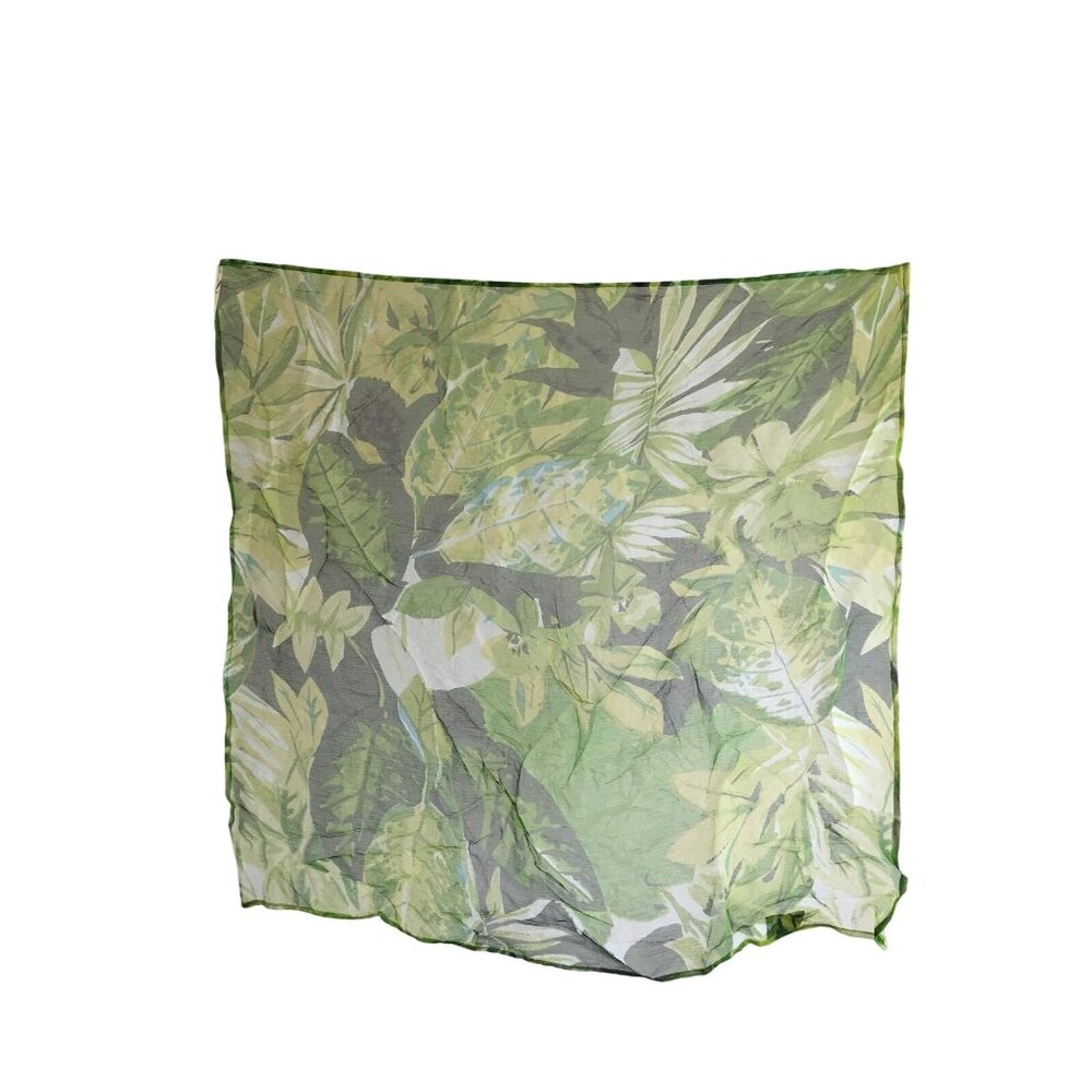 Green Tropical Leaf Print Square Scarf 100% Rayon Lightweight By Rising Tide 26"